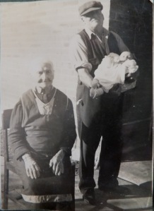 Harriet Brewster, son Walter Brewster with great-granddaughter Annette. Bigge St, Liverpool 19.6.1948